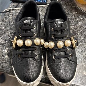Karl Lagerfeld Black Sneakers with Pearl Accents